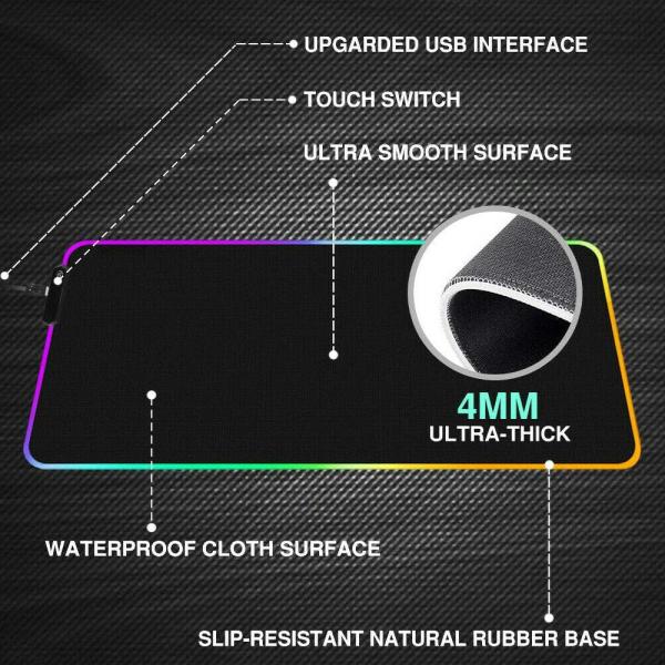 Rgb Gaming Mouse Pad Large (800×300×4mm) Led Mousepad With Non-slip