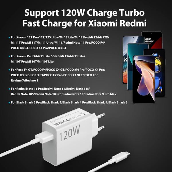 Xiaomi 120W EU Plug Qc3.0 Fast Quick Turbo Charger With Cable