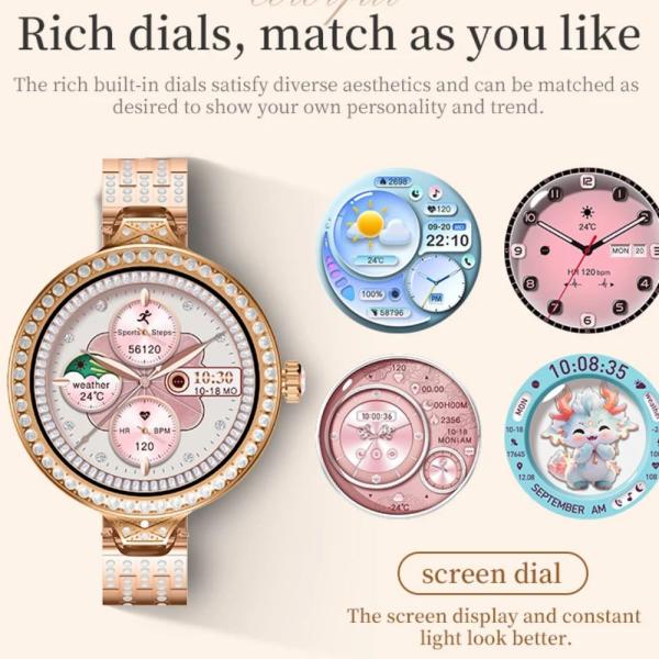 Hw16 Mini Luxury Women Rose Gold Smart Watch 1.35 Inch Bt Call With We
