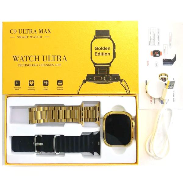 C9 Ultra Max Gold Edition Color Smartwatch 2.1 Inch Screen With Hryfin