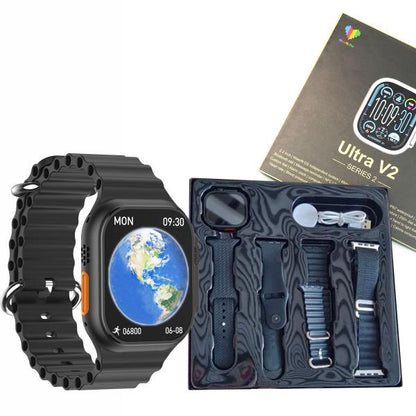 Ultra V2 New Fashion 2.2 Large Screen With 4 Straps Smart Watch With W