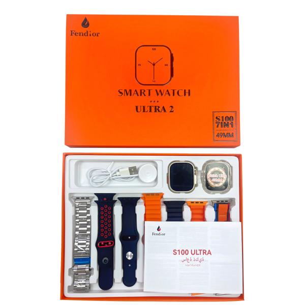 S100 Fendior Smart Watch Ultra 2 With 7 Straps 49mm With Silicon Watch