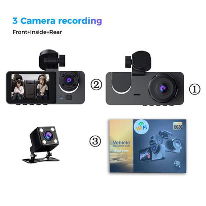 Y15 3-channels WiFi Dash Cam 1080p HD Night Vision Reverse Camera With Parking Monitor