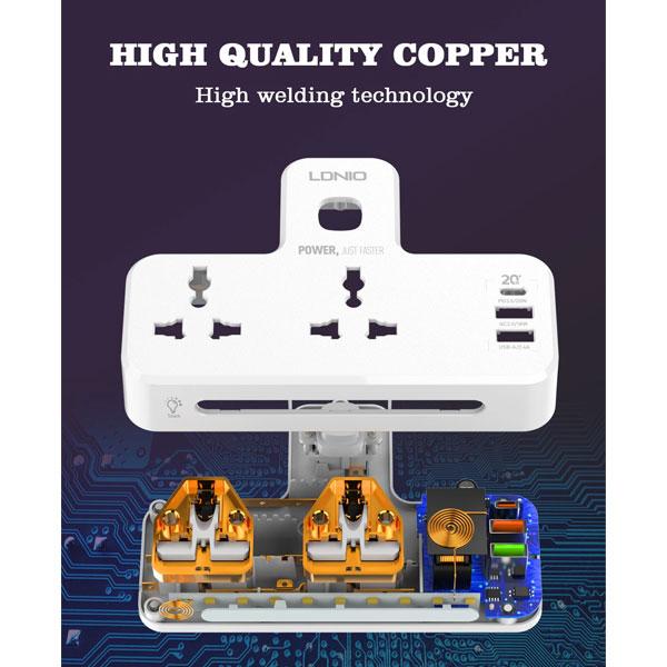 Ldnio SC2311 20W PD Fast Charging 2500W Power Extension Touch Night Lamp 2 Sockets 1 USB-C +2 Usb-a