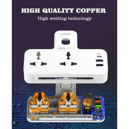 Ldnio SC2311 20W PD Fast Charging 2500W Power Extension Touch Night Lamp 2 Sockets 1 USB-C +2 Usb-a
