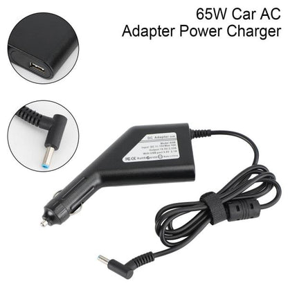 65W HP Laptop Car Charger 4.5x3.0mm 19.5V 3.33a Blue Pin With USB Port