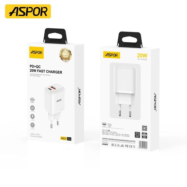Aspor A821EU 20W PD & QC Dual-port Fast Charger (eu Plug)
