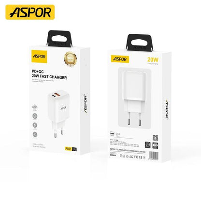 Aspor A821EU 20W PD & QC Dual-port Fast Charger (eu Plug)