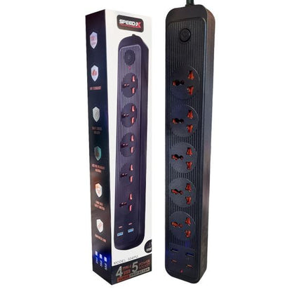 504pu Speed-x Premium Portable Power Strip 5socket+2usb Port+2 Type C
