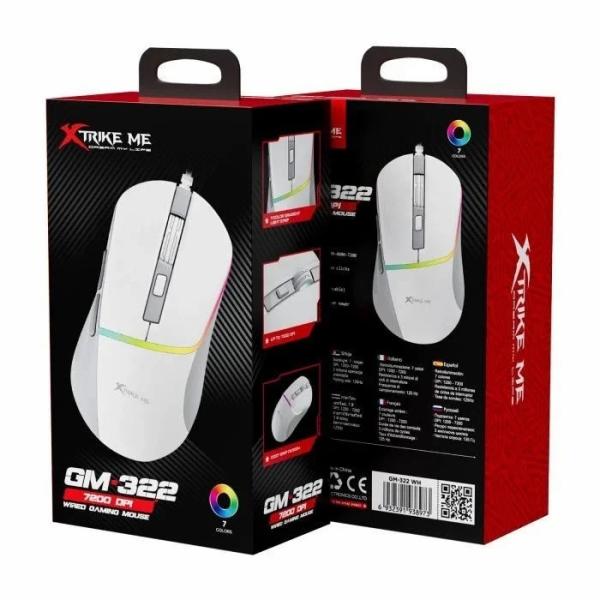 Xtrike Me GM-322 Wired Gaming Mouse 7200 DPI RGB Backlight Ergonomic Design White