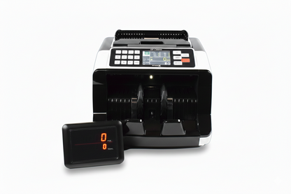 Currency counting machine on a white background