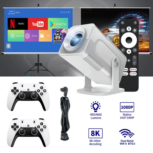 Hypermartz™ LumiBeam Portable Projector | 4K UHD Support + Android 11 + Gaming Hub