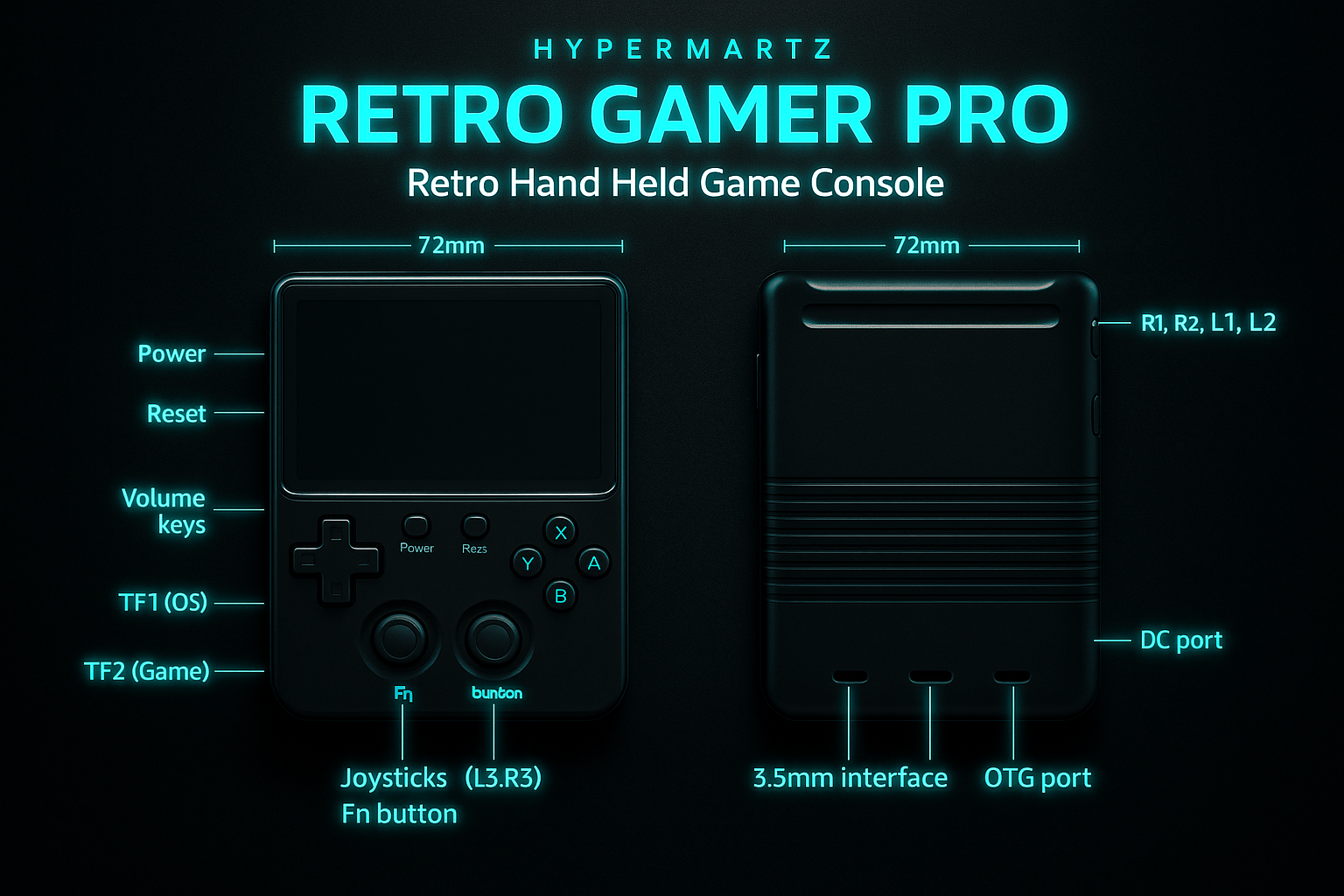 Retro Hand Held Game Console Functions Information