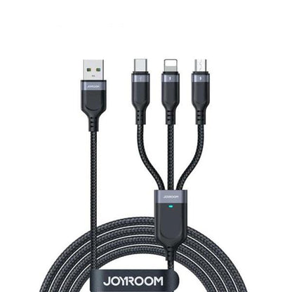 Joyroom S-1T3018A18 Multi-use 3.5a Usb-a To Lightning+type-c+micro 3-in-1 Data Cable1 2m-black