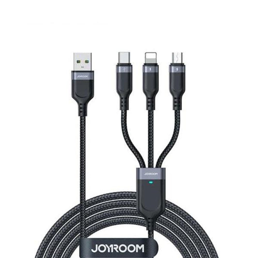 Joyroom S-1T3018A18 Multi-use 3.5a Usb-a To Lightning+type-c+micro 3-in-1 Data Cable1 2m-black