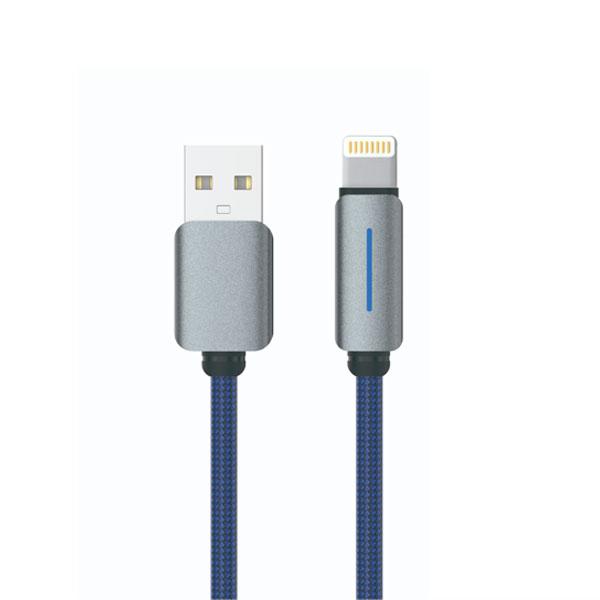 Logilink USB To Lightning Nylon Fast Charging Data Cable With Light 1m (1 Year Warranty) Blue